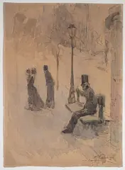 Scène de rue by Jean-Louis Forain, Aquarelle sur traits de plume et encre noire, sold Nov 2025