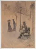 Scène de rue by Jean-Louis Forain, Aquarelle sur traits de plume et encre noire, sold Nov 2025