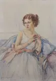Portrait de jeune femme à la fleur by Léonie Humbert-Vigniot, Aquarelle signée en bas à gauche, sold Nov 2025