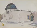 Vue d'une mosquée en Afrique du nord by Lucien Mainssieux, 1925, Aquarelle, plume et encre noire, sold Nov 2025