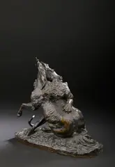 Cheval attaquée par une lionne by Christophe Fratin, Bronze à patine brune, sold Nov 2025
