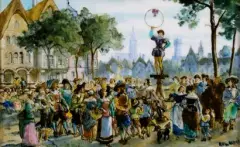 & Eugène GLUCK by Théodore Deck, 1820, Panneau décoratif rectangulaire en faïence à décor polychrome représentant une fête popula, sold Nov 2025