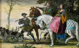 & Eugène GLUCK by Théodore Deck, 1820, Panneau décoratif rectangulaire en faïence à décor polychrome représentant une chasse aris, sold Nov 2025