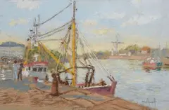 Honfleur au lever du jour by Alain Wielhorski, Aquarelle et pastel signé en bas à droite Dim, sold Jun 2024