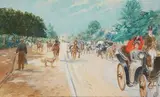 Calèches et voitures sur l'avenue Foch à Paris by Georges Stein, Aquarelle signée en bas à gauche et située à Paris Dim, sold Jun 2024