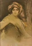 Portrait de femme au turban by Louise Lavrut, Aquarelle signée Dim, sold Jun 2024