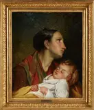Jeune femme avec enfant endormi dans les bras by François-Joseph Navez, Toile Dim, sold Apr 2024