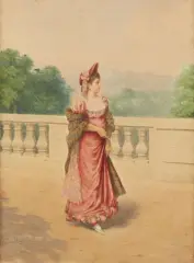 Elégante devant une balustrade by Charles Joshua Chaplin, Aquarelle sur papier, sold Mar 2024