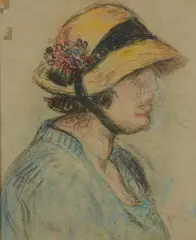 Portrait de femme au chapeau by George Morren, Pastel sur papier grège, sold Mar 2024