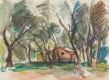 Cabane dans un sous-bois à Menton by Jean Dries, 1952, Aquarelle sur papier, sold Mar 2024