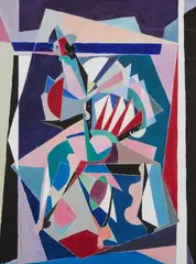 Le joueur d'accordéon by Michel Moreno, 1989, Gouache sur papier, sold Mar 2024