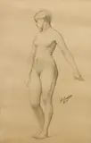 Étude pour Cléopâtre by Jean-Léon Gérôme, Crayon noir sur papier beige, sold Mar 2025