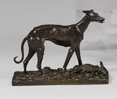 Lévrier au lièvre by Christophe Fratin, Bronze à patine brune, sold Mar 2025
