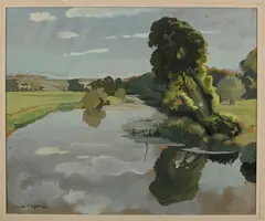 Rivière près de Savigny sur Braye (Loir-et-Cher) by André Lagrange, Gouache sur carton signée en bas à gauche, sold Dec 2024