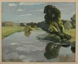 Rivière près de Savigny sur Braye (Loir-et-Cher) by André Lagrange, Gouache sur carton signée en bas à gauche, sold Dec 2024