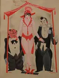 Au cirque deux clowns à la femme en rose by Sacha Zaliouk, Gouache signée dans le bas, sold Dec 2024
