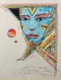 Portrait de femme en bleu by Philippe Druillet, Crayon, encre de Chine, gouache, aquarelle et crayon de couleur sur papier, sold Dec 2024
