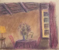 Bouquet et fenêtre ouverte by Jacques Truphémus, 1998, Pastel et fusain signé et daté en bas à droite, sold Dec 2024