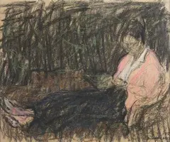 Femme lisant sur une méridienne by Jacques Truphémus, 1995, Fusain et pastel signé et daté, sold Dec 2024