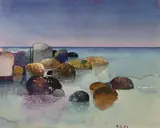 L'orage s'approche by Leonardo Cremonini, 1989, Aquarelle et encre, sold Dec 2024