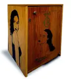 Le Crillon, circa 2015 by Miss.Tic, Acrylique, peinture aérosol et pochoir sur le bois de protection d’un minibar de l’hotel L, sold Dec 2024