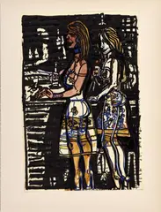 Sans titre (deux femmes) by Robert Combas, Acrylique, marqueur et stylo sur papier Acrylic, marker and pen on paper, sold Nov 2024