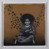 La lectrice aux papillons by Jef Aérosol, 2016, Acrylique, peinture aérosol et pochoir sur carton, sold Jun 2024