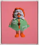 MC supersize green with pink background, c.2004 by Ron English, Acrylique et sérigraphie sur toile, dédicacée et signée au dos Acrylic and screenprint on, sold Jun 2024