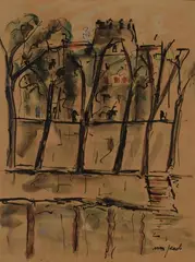 Les quais de seine by Max Jacob, Lavis d’encre et aquarelle sur papier, sold May 2024