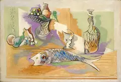 Nature morte aux poissons by Serge Férat, Huile sur toile signée en bas à droite Oil on canvas, sold May 2024