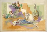 Nature morte aux poissons by Serge Férat, Huile sur toile signée en bas à droite Oil on canvas, sold May 2024