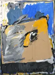 Composition abstraire by Michèle Destarac, 1988, Technique mixte et collage sur papier marouflé sur toile, sold May 2024