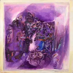 Composition by Milorad Bata Mihailović, Huile sur toile signée et située Paris en bas à droite, contresignée au dos Oil on canvas, sold May 2024