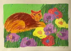 Le Chat by Walasse Ting, 1981, Lithographie en couleur sur papier, sold Apr 2024