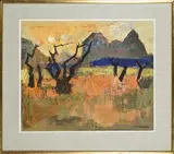 Arbre et montagne by Raymond Guerrier, 1959, Gouache sur papier signé et daté en bas à droite, sold Feb 2024