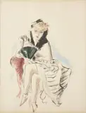 Femme à l'éventail by André Dignimont, Encre et aquarelle sur papier signé en bas au centre, sold Feb 2024