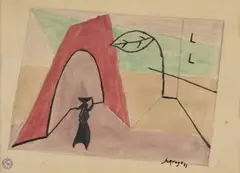 Personnage dans la ville by Léopold Survage, 1927, Aquarelle sur papier datée et signée en bas à droite, sold Feb 2024