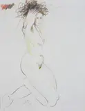 Femme nue à genou de profil by Élisabeth Cibot, Crayon de couleurs sur papier, sold Feb 2024