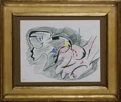 Etude pour femme attaquée par des oiseaux, détail de la main by André Masson, Crayon gras sur papier, sold Feb 2024