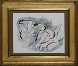 Etude pour femme attaquée par des oiseaux, détail de la main by André Masson, Crayon gras sur papier, sold Feb 2024