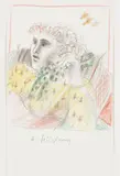 Femme au foulard vert by Alexandre Fassianos, Crayon de couleurs sur papier signé en bas au centre, sold Feb 2024