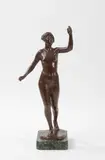 Femme à la grappe de raisin by Edward Melis, Épreuve en bronze à patine brune nuancée verte signée sur la terrasse, sold Apr 2026