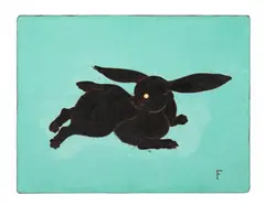 & Speranza CALO-SÉAILLES (1885-1945) Le lapin by Léonard-Tsuguharu Foujita, 1927, Panneau rectangulaire en lap à décor d'un lapin noir sur fond vert, sold Apr 2026