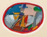 λ Carpintero by Antonio Seguí, 1986, Gouache sur papier à vue ovale, sold Sep 2024