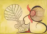 Fleur imaginaire by Anna Zemánková, Encre et pastel sur papier, sold Sep 2024