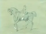 Cavalier by Alfred de Dreux, Crayon noir et rehauts de gouache blanche sur papier bleu, sold Sep 2024