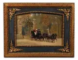 Le départ de la voiture à cheval by Louis Auguste Loustaunau, Panneau légèrement cintré dans la partie supérieure, sold Sep 2024