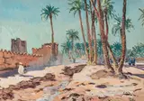Les remparts à Marrakech by Henri Jean Pontoy, Gouache avec rehauts de fusain sur papier, sold Sep 2024