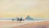 Caravaniers sur le plateau de Gizeh by Otto Tilche, Aquarelle, sold Sep 2024