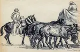 Cavaliers arabes by Maurice Taquoy, 1917, Aquarelle, sold Sep 2024